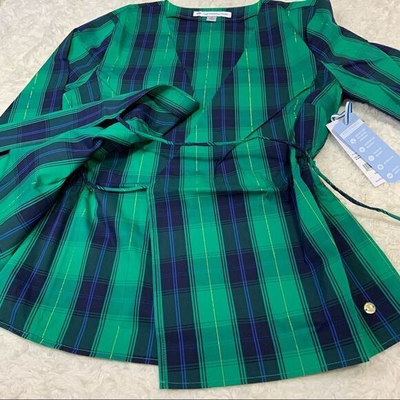 🆕 Southern Tide Green Isle Plaid Marlena Surplice Top - Picture 4 of 9